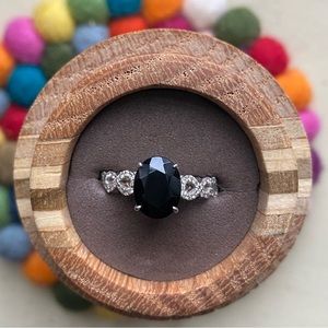 SALE Onyx and Diamond Ring | 14 karat White Gold Ring| size 5.5